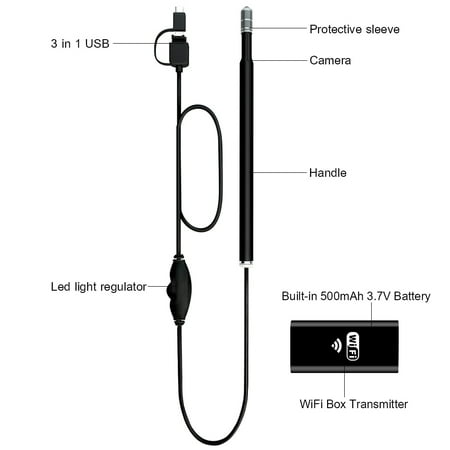 Tablet YYS SPY Digital Wireless Otoscope Windows USB Ear Cleaner with WiFi Box for iPhone iPad Android Mac 720P WiFi Ear Scope Endoscope Ear Camera with Earwax Remover Tools with 6 LED Lights
